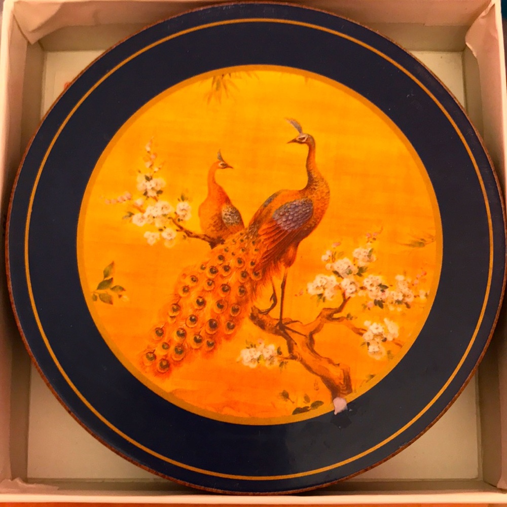 6 vintage Pimpernel coasters Peacock